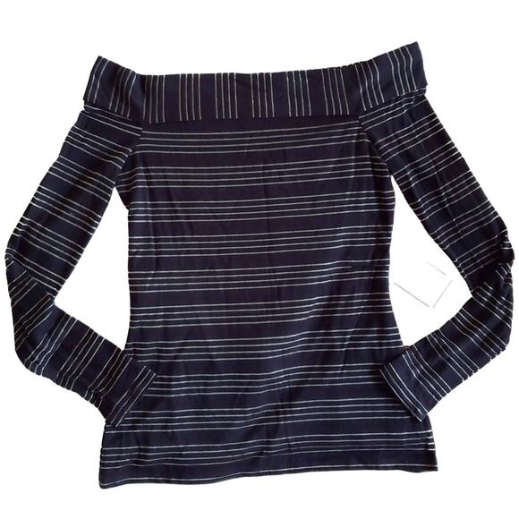 1. State Tops - 1.STATE of the shoulder metallic stripe shirt top in rich black gold Size XS NEW